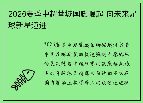 2026赛季中超蓉城国脚崛起 向未来足球新星迈进